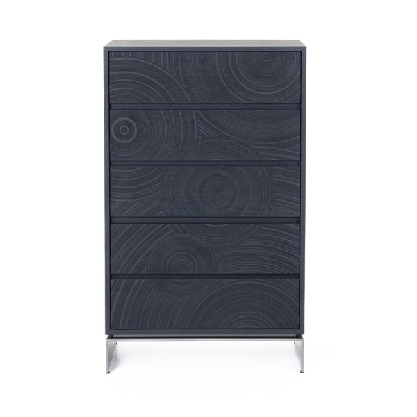 VIG Furniture Cirque Modern Black Ash Chest With Carved Concentric Rings, 5 Soft-Close Drawers & Metal Legs VGVC-J2368-5H
