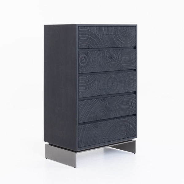 VIG Furniture Cirque Modern Black Ash Chest With Carved Concentric Rings, 5 Soft-Close Drawers & Metal Legs VGVC-J2368-5H