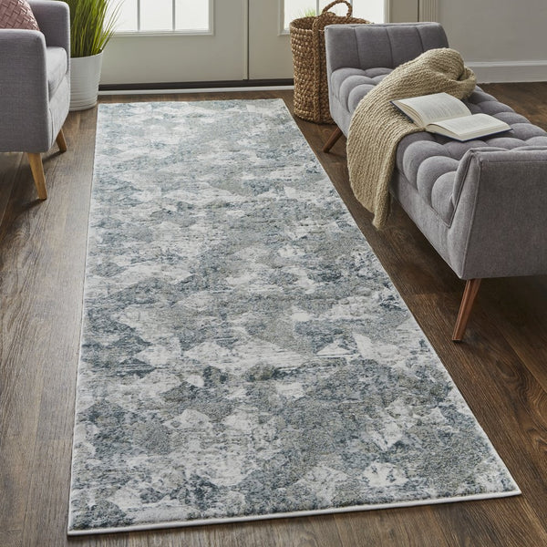 Feizy Rugs Atwell Contemporary Abstract Low Pile Rug - Ethereal Distressed Design In Silvery Aqua And Gray Green,Ivory Polypropylene Atl3868fgrnmlti38