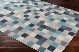 Livabliss City Geometric Accent Rug Polypropylene Machine Woven in Turkey for Entryway or Bedroom Aqua, Charcoal 2' x 2'11" CIT2310-23