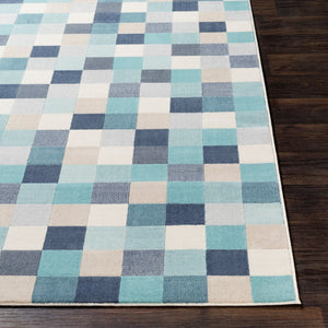 Livabliss City Geometric Accent Rug Polypropylene Machine Woven in Turkey for Entryway or Bedroom Aqua, Charcoal 2' x 2'11" CIT2310-23