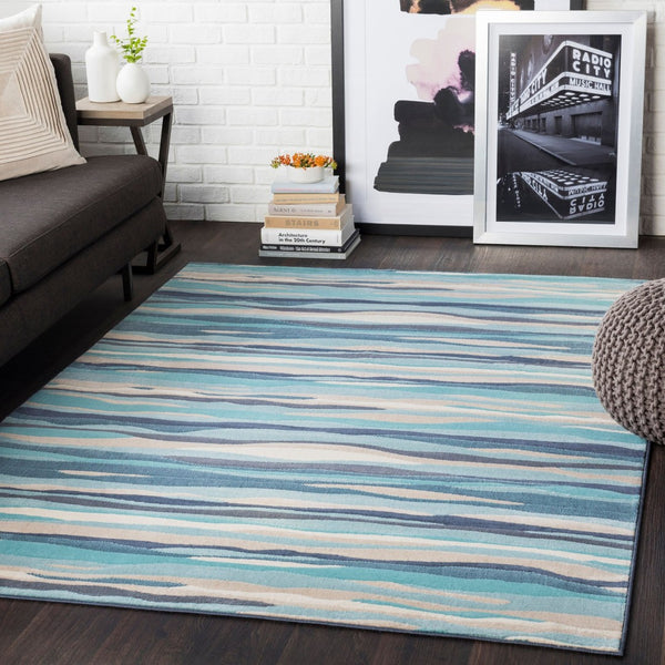 Livabliss City Geometric Polypropylene Area Rug Mid Century Modern Accent for Living Rooms Aqua, Light Bei 5'3" x 7'3" CIT2321-5373