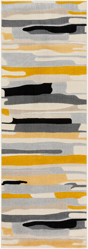 Livabliss City Geometric Polypropylene Area Rug Turkey Woven Urban Modern Entryway Accent Mustard, Black 2'7" x 7'3" CIT2340-2773