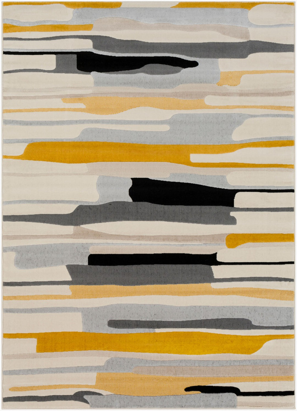 Livabliss City Geometric Polypropylene Area Rug Turkey Woven Urban Modern Entryway Accent Mustard, Black 6'7" x 9' CIT2340-679