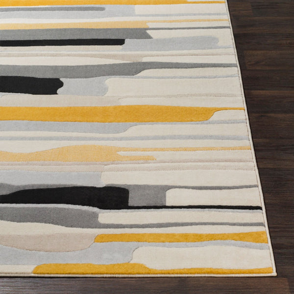 Livabliss City Geometric Polypropylene Area Rug Turkey Woven Urban Modern Entryway Accent Mustard, Black 6'7" x 9' CIT2340-679