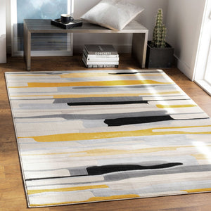 Livabliss City Geometric Polypropylene Area Rug Turkey Woven Urban Modern Entryway Accent Mustard, Black 6'7" x 9' CIT2340-679