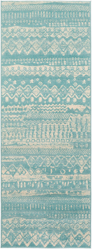 Livabliss City Machine Woven Polypropylene Accent Rug Durable Indoor Outdoor Small Space Pattern Aqua, Light Bei 7'3" x 2'8" CIT2363-2773