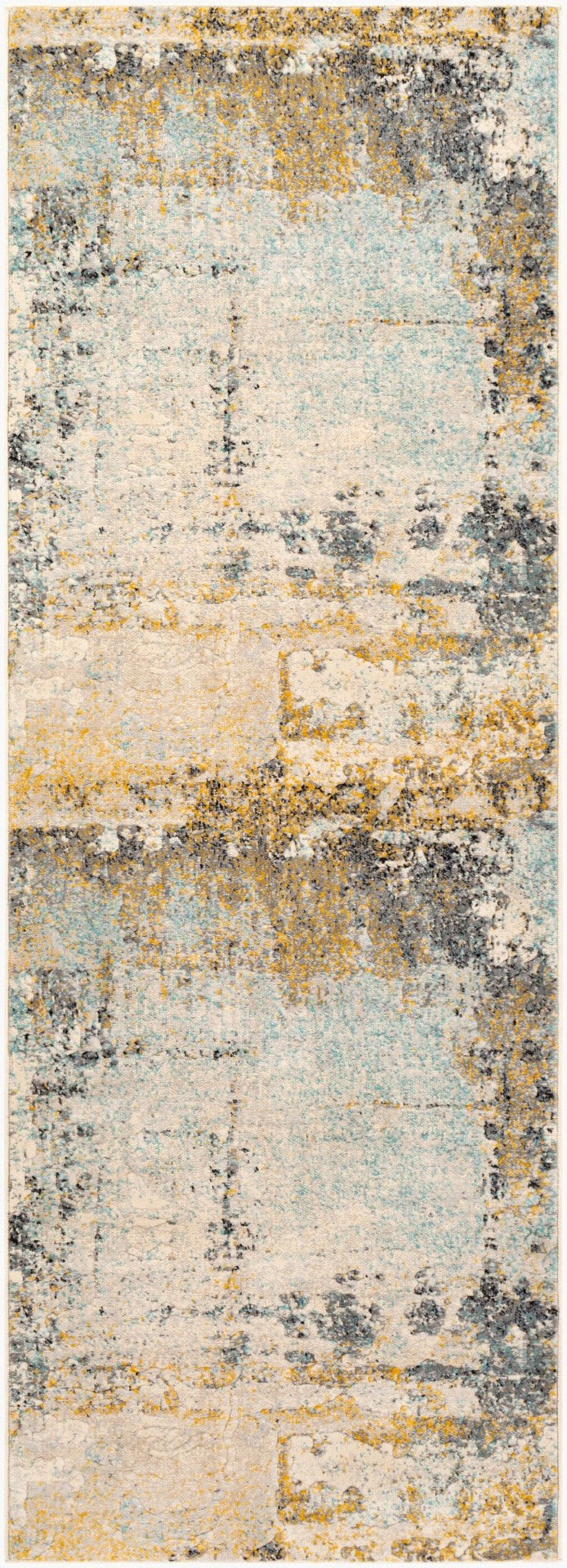 Livabliss City Machine Woven Polypropylene Runner Rug Mid-century Modern Hallway Entryway Accent Mustard, Aqua 7'3" x 2'8" CIT2378-2773