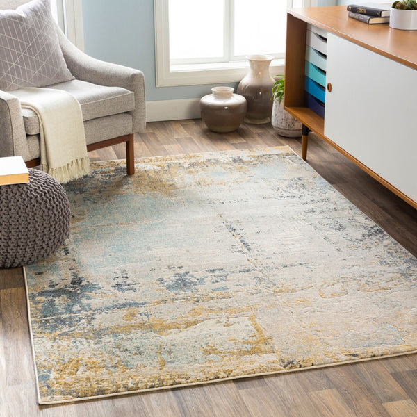 Livabliss City Machine Woven Polypropylene Runner Rug Mid-century Modern Hallway Entryway Accent Mustard, Aqua 5'3" x 7'3" CIT2378-5373