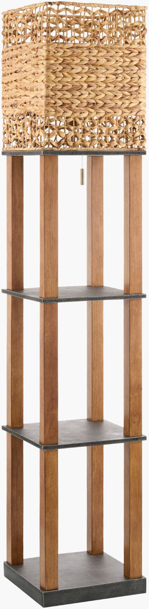 Livabliss Civita Wood Veneer Floor Lamp with Rattan Shade and Built-in Tray Bohemian Living CIV-001
