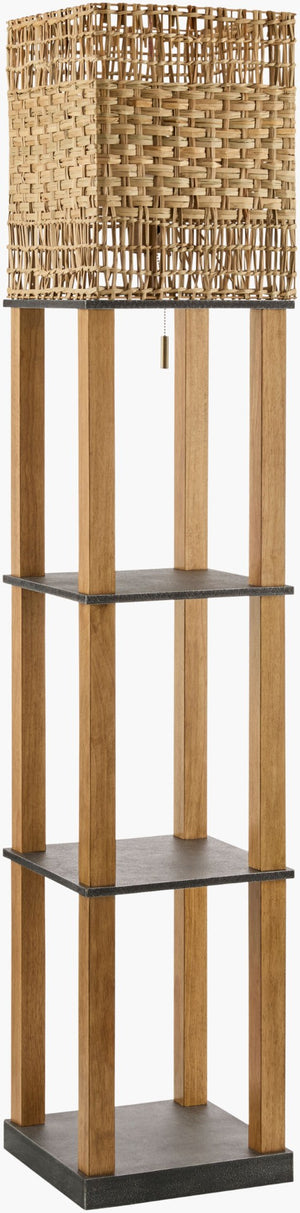 Livabliss Civita Wood Veneer Floor Lamp with Rattan Shade and Built in Tray Base CIV-002