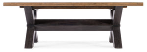 Hooker Furniture Big Sky Trestle Dining Table — Hand‑Distressed Pecky Hickory, X‑Base, 2 Removable 20" Leaves, Seats 10 6700-75200-80