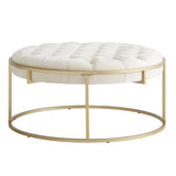 Homelegance By Top-Line Piper Gold Finish Velvet Button Tufted Round Ottoman Beige Velvet