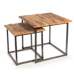 Park Hill Railway Wood and Iron Nested Side Tables - Set of 2 EFT06055