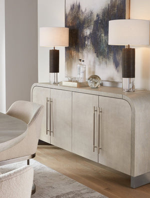 Hooker Furniture Modern Mood Buffet With Raffia-Wrapped Doors, Quartered Oak Veneers, Integrated Power & Soft-Close Storage Light Brown 6850-75900-80