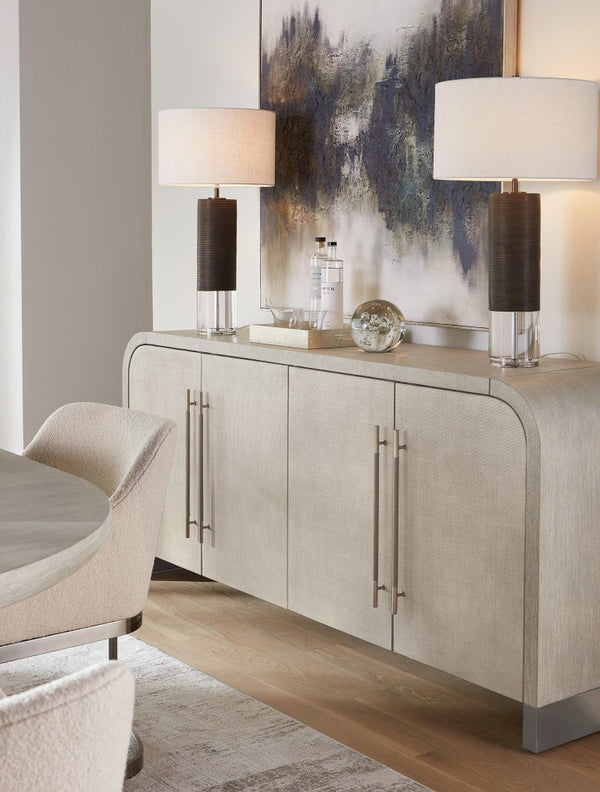 Hooker Furniture Modern Mood Buffet With Raffia-Wrapped Doors, Quartered Oak Veneers, Integrated Power & Soft-Close Storage Light Brown 6850-75900-80