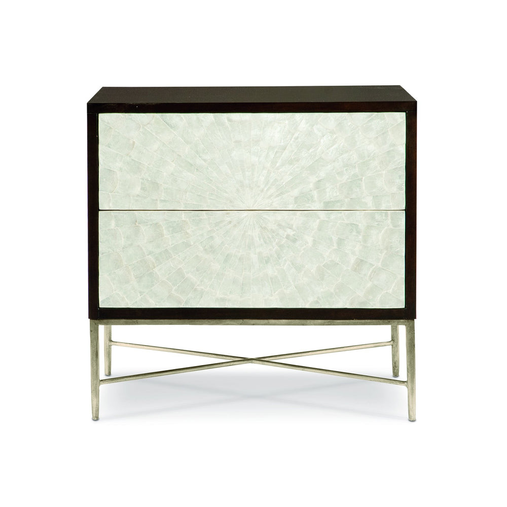 Bernhardt Bernhardt Adagio Nightstand With Capiz Shell Fronts, Cherry Veneer, Bronze Steel Base, 30"W X 30"H 353216
