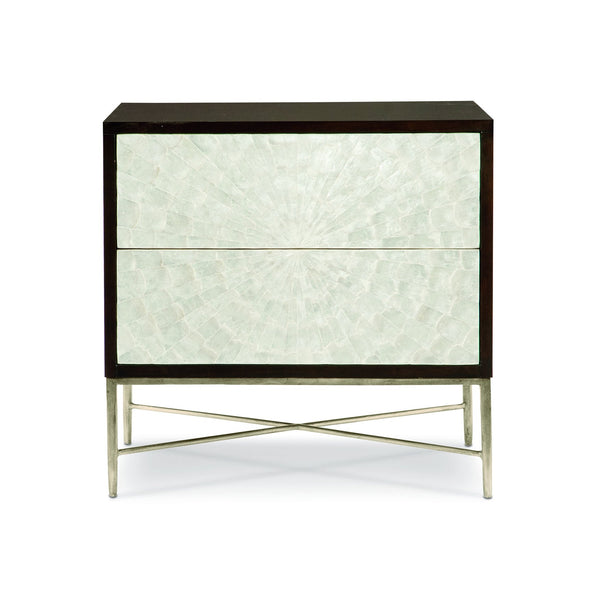 Bernhardt Bernhardt Adagio Nightstand With Capiz Shell Fronts, Cherry Veneer, Bronze Steel Base, 30"W X 30"H 353216