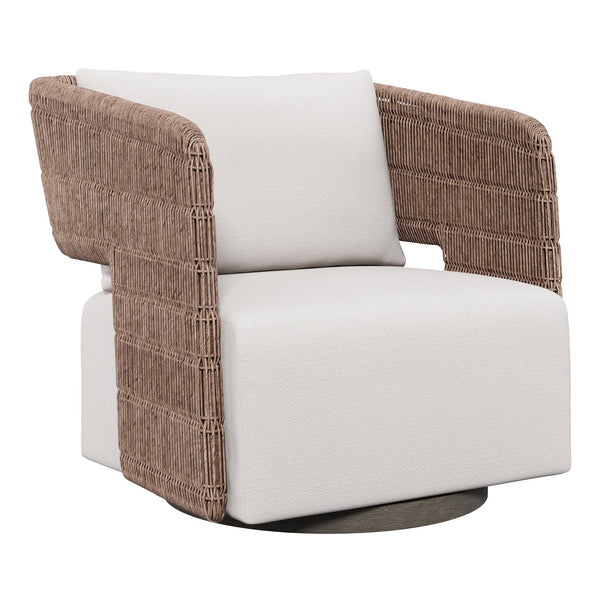 Bernhardt Bernhardt Maldives Swivel Chair — All-Weather Twisted Abaca Wicker, Teak Base, Deep Plush Cushioning - Made to Order O2352SB