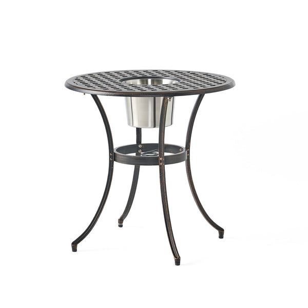 English Elm Camden Outdoor Cast Aluminum Bistro Set with Ice Bucket Scrollwork Copper Patio 52255.00COP