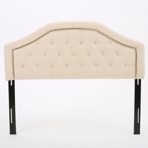 English Elm Tufted Queen Headboard with Nailhead Trim Solid Wood Frame Adjustable Iron Legs Beige 57875.00