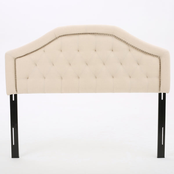 English Elm Tufted Queen Headboard with Nailhead Trim Solid Wood Frame Adjustable Iron Legs Beige 57875.00