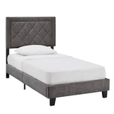 Homelegance By Top-Line Terrell Black Finish Frame with Velvet Fabric Platform Twin Bed Grey Velvet