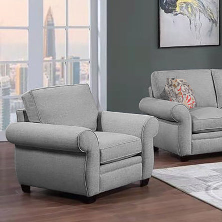 Porter Designs Porter Oasis Overstuffed Transitional Chair – Luxurious Gray Linen With Floral Accent Pillows Gray Fabric 01-207-03-6329