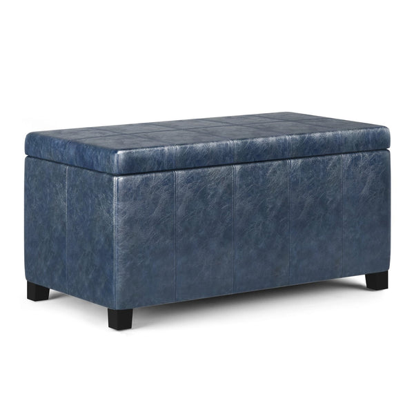 English Elm Dover Storage Ottoman Bench - Denim Blue Vegan Leather, Stylish Seating & Hidden Storage Solution B136P159039