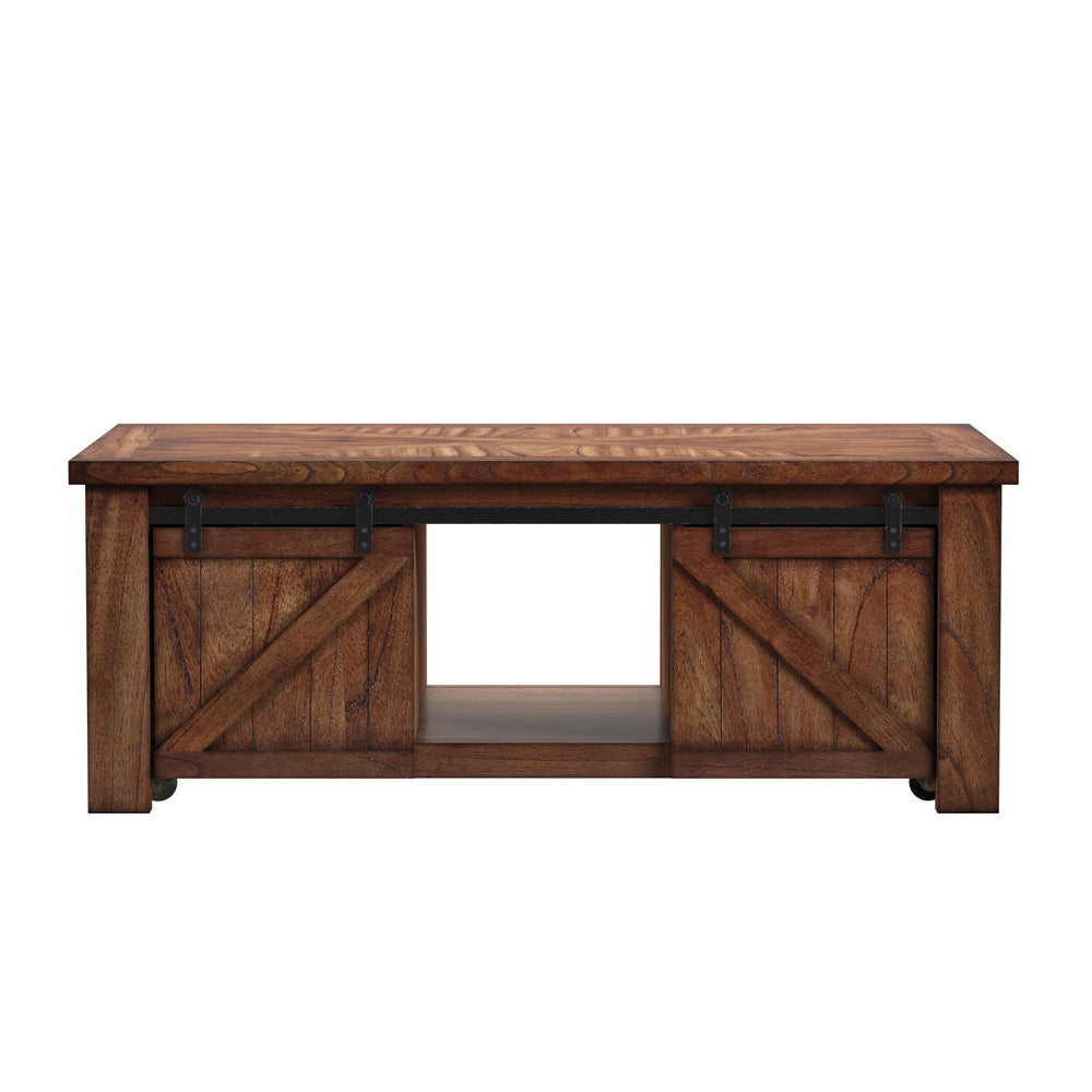 Homelegance By Top-Line Niccolo Barn Door Coffee Table with Storage Brown Wood