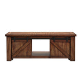 Homelegance By Top-Line Niccolo Barn Door Coffee Table with Storage Brown Wood