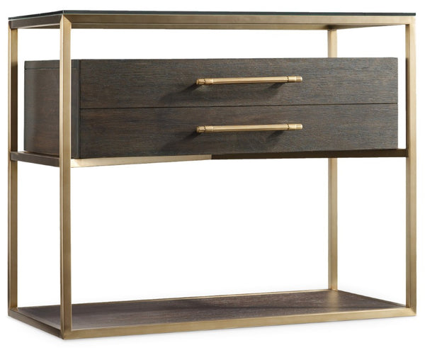 Hooker Furniture Curata Midnight White Oak One-Drawer Nightstand With Tempered Glass Top & Brushed Brass Frame, Floating Drawer Design 1600-90016-DKW