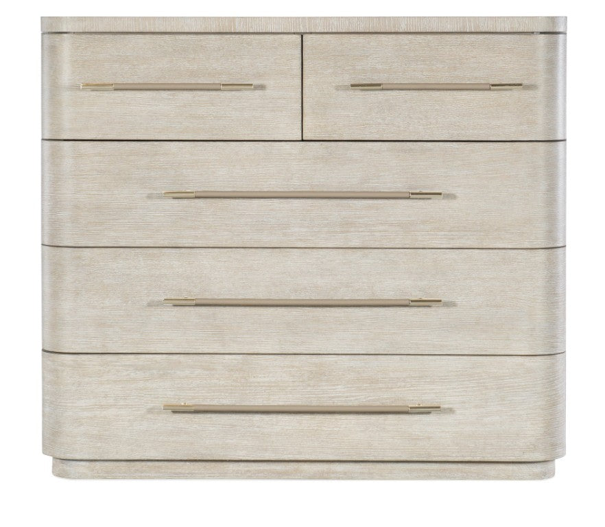 Hooker Furniture Modern Mood Bachelor's Chest With Felt & Cedar Linings, Leather-Wrapped Pulls, Rounded Contemporary Silhouette Light Brown 6850-90017-80