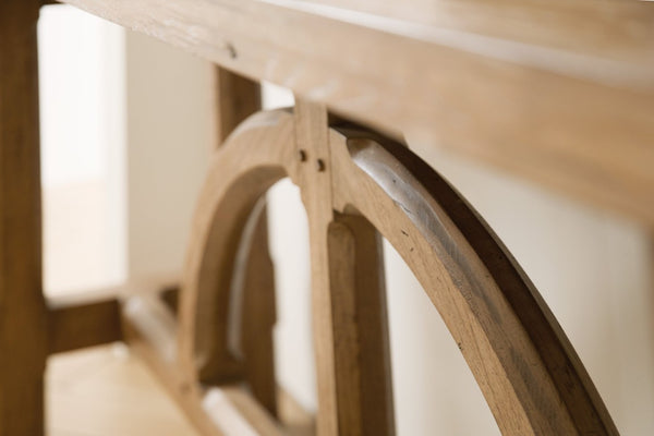 Hooker Furniture Commerce Handcrafted Console With Half-Circle Motif, Distressed Rustic-Modern Entryway Table Light Wood 7228-85004-85