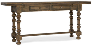 Hooker Furniture Bluewind Rustic Flip-Top Console Table With Distressed Saddle Brown Finish, Drawers & Pewter Hardware 5960-85001-BRN