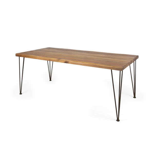 English Elm Christopher Knight Home® - ZION Teak Industrial Wood & Metal Rectangular Dining Table with Live Edge, Hairpin Legs, Durable Finish 64486.00