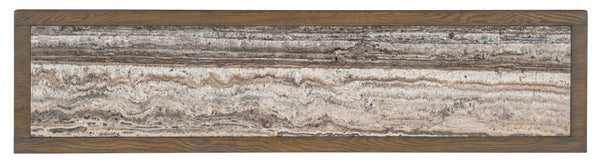 Hooker Furniture Chapman White Oak Sideboard With Travertine Top, Sorrel Finish, Distressed Rustic-Modern Buffet Storage (72.25" W) 6033-75903-85