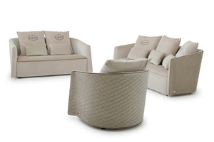 VIG Furniture Talin Horseshoe Quilted Beige Velour Sofa Set — 3-Piece Modern Glam With Brown Piping & Pillows VGUNCK006