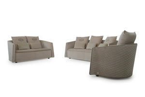 VIG Furniture Talin Horseshoe Quilted Beige Velour Sofa Set — 3-Piece Modern Glam With Brown Piping & Pillows VGUNCK006