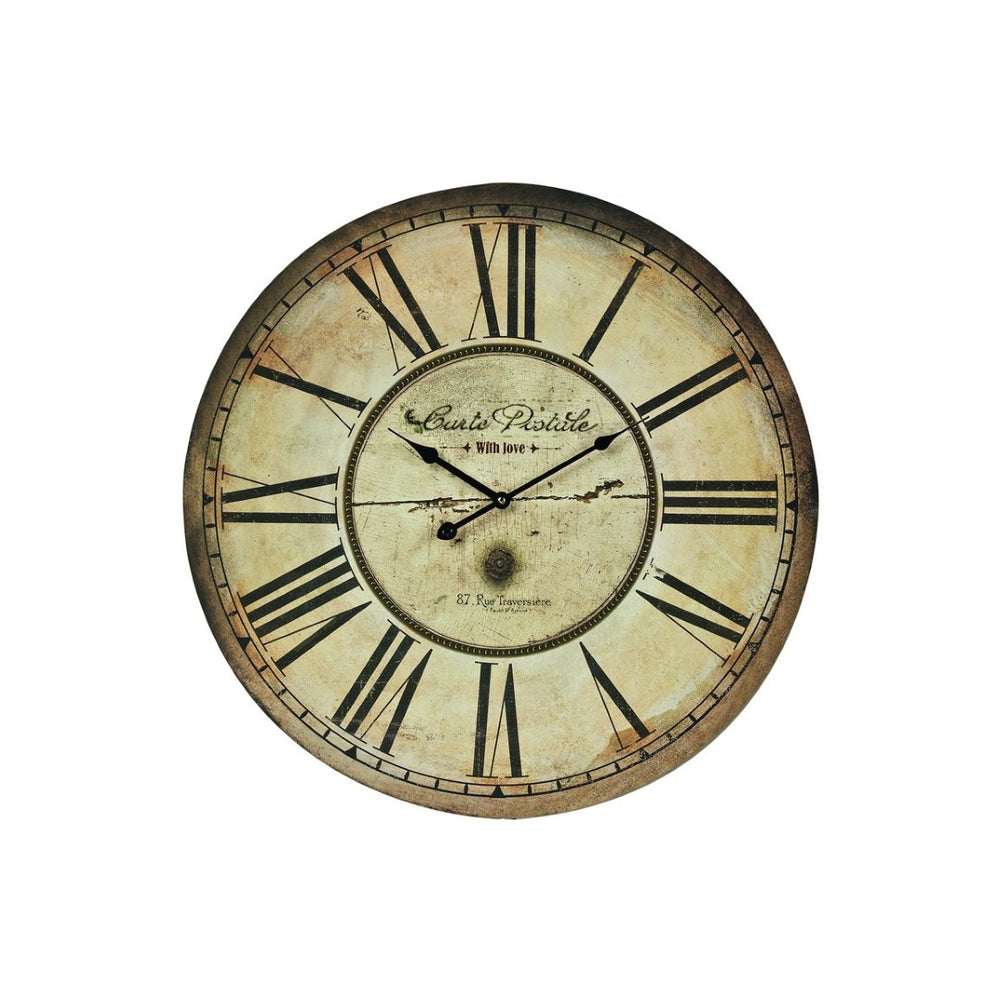 Atlas Carte Postal Wall Clock - Vintage-Inspired Antique Cream Timepiece for Home Décor & Easy Mounting CK11002-01