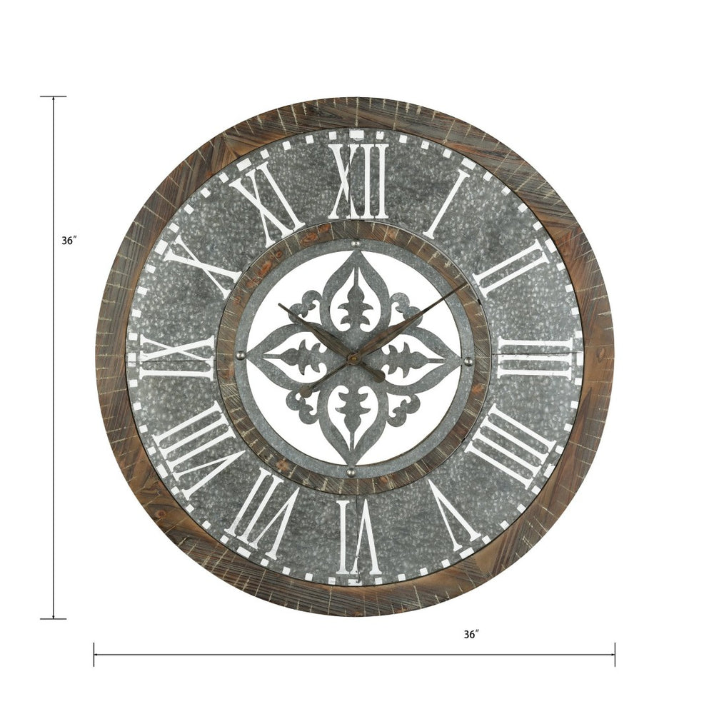 Atlas Greystone Wall Clock - Rustic Industrial Charm with Roman Numerals for Timeless Wall Decor Style CK11004-01