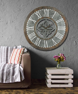 Atlas Greystone Wall Clock - Rustic Industrial Charm with Roman Numerals for Timeless Wall Decor Style CK11004-01