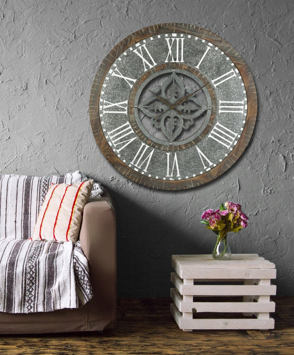 Atlas Greystone Wall Clock - Rustic Industrial Charm with Roman Numerals for Timeless Wall Decor Style CK11004-01