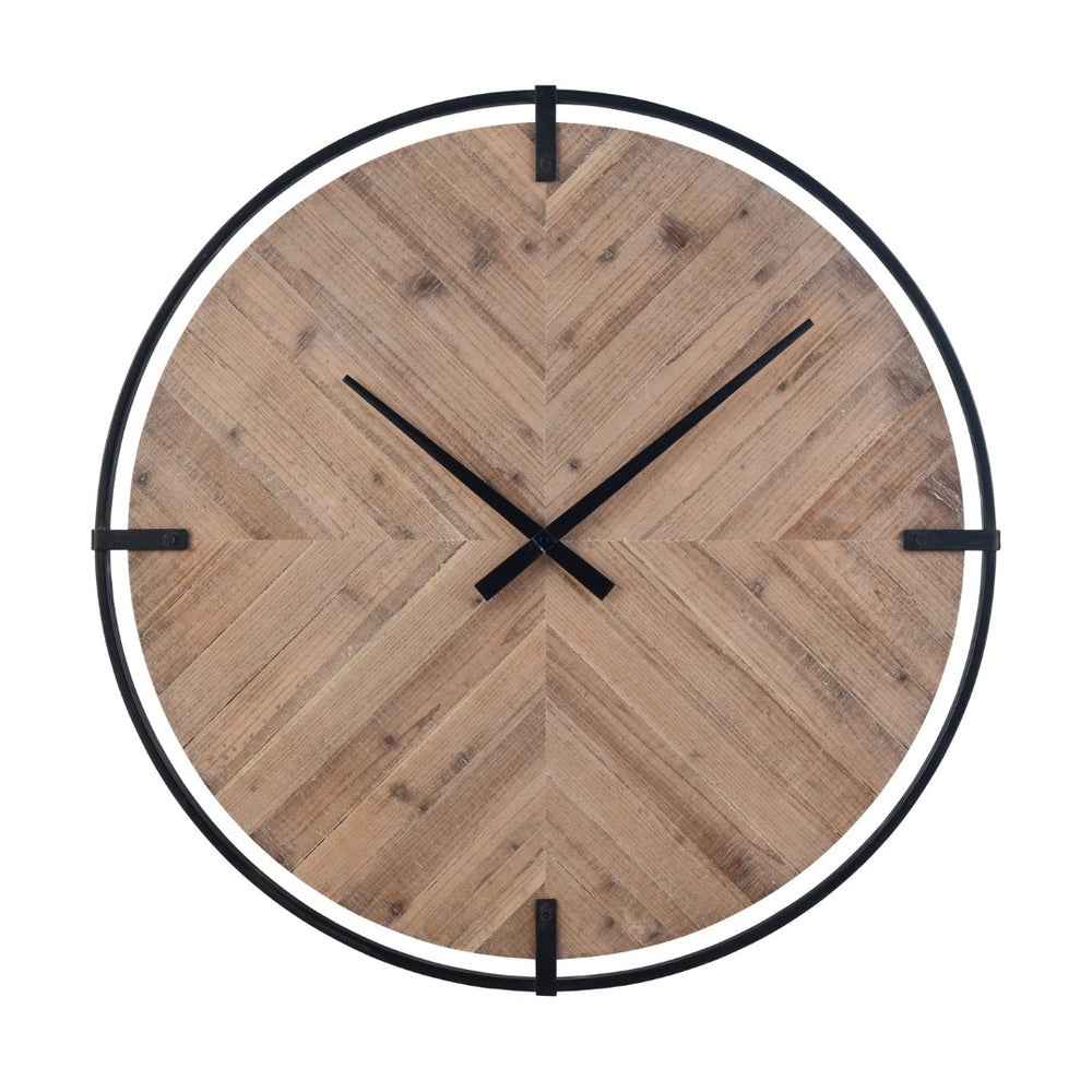 Atlas Schiller Wall Clock - Modern Industrial Design with Natural Wood Face for Timeless Elegance and Style CK11012-01