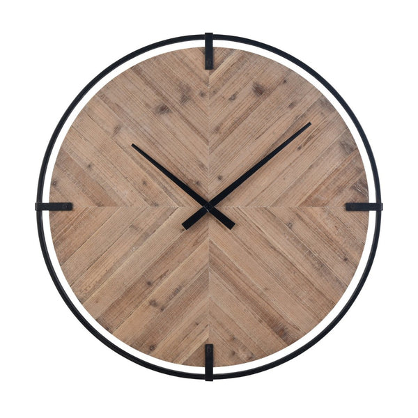 Atlas Schiller Wall Clock - Modern Industrial Design with Natural Wood Face for Timeless Elegance and Style CK11012-01