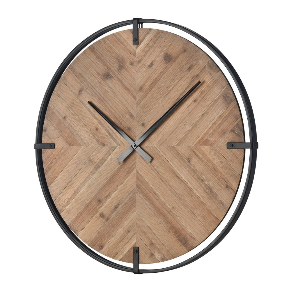Atlas Schiller Wall Clock - Modern Industrial Design with Natural Wood Face for Timeless Elegance and Style CK11012-01