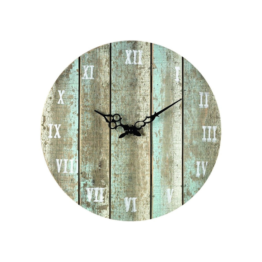Atlas Wooden Roman Wall Clock - Weathered Blue Coastal Charm with Vintage Style for Home Decor and Offices CK11016-01