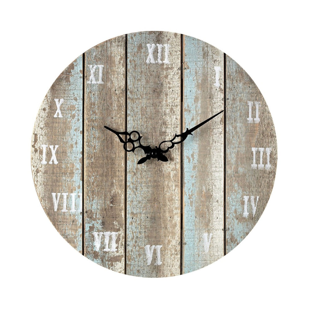Atlas Wooden Roman Wall Clock - Weathered Blue Coastal Charm with Vintage Style for Home Decor and Offices CK11016-01