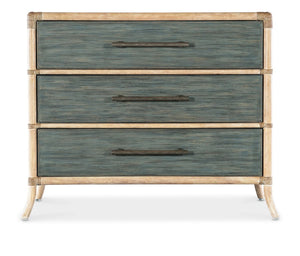 Hooker Furniture Retreat Rattan Chest With Three Self-Closing Drawers, Two-Tone Dune & Seagrass Finish, Coastal Style Blues 6950-90017-45