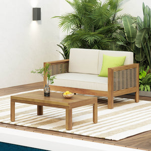 English Elm Outdoor Acacia Teak Patio Loveseat Set with Wicker Detail and Resort Style 70141.00BGE